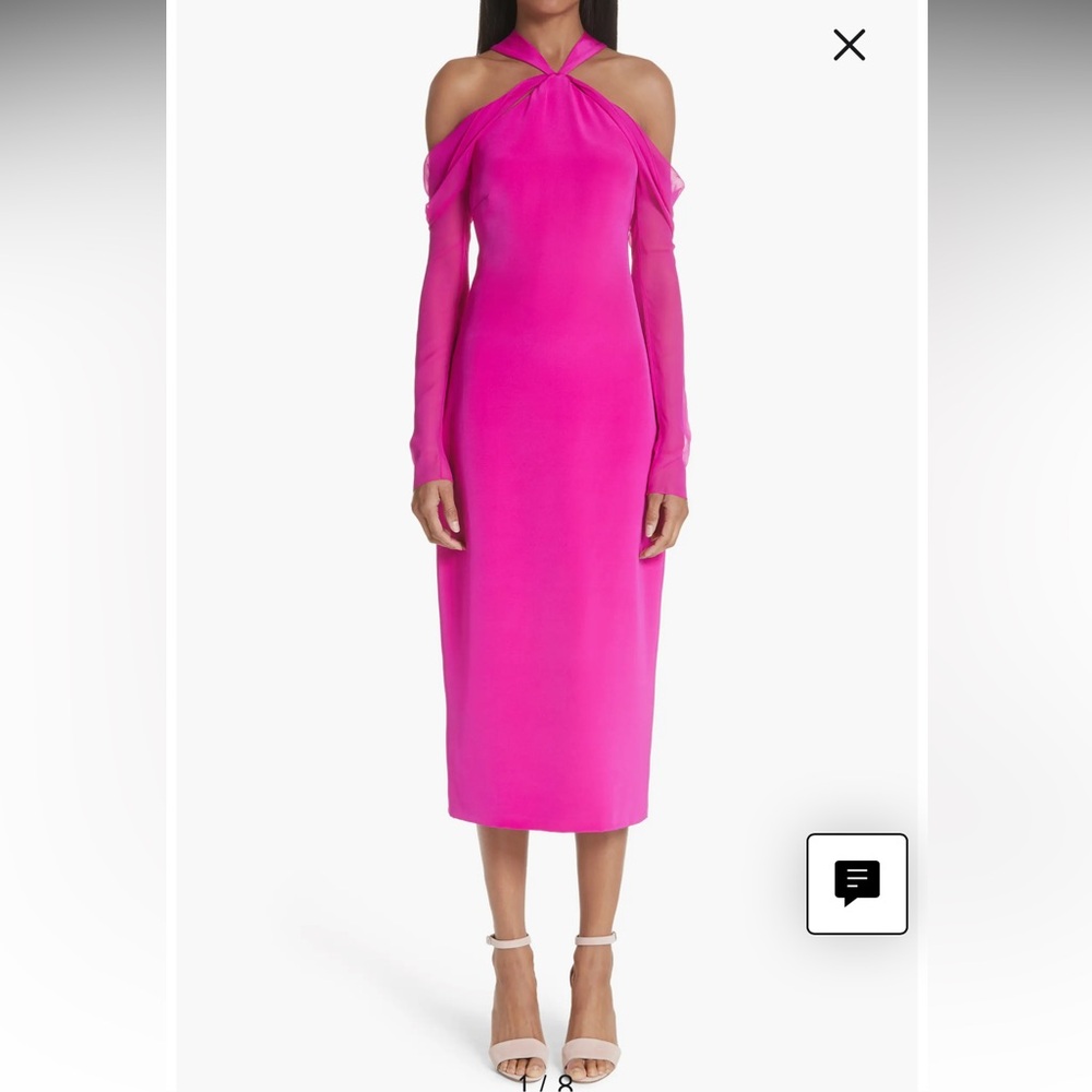 Cushnie et Ochs Rubi Chiffon Sleeve Halter Dress